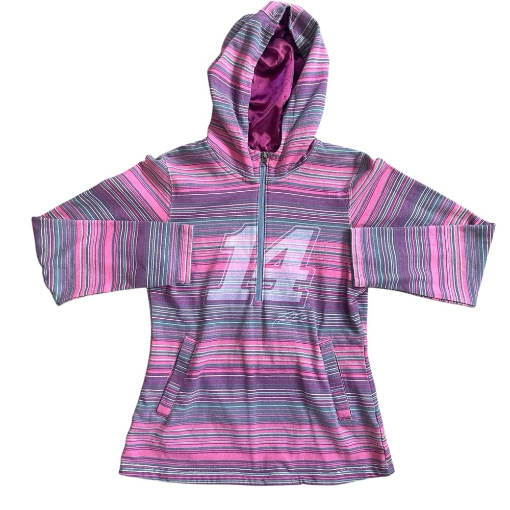 NASCAR Pink & Gray Striped Tony Stewart #14 Pullover 1/2 Zip Hoodie Size Medium